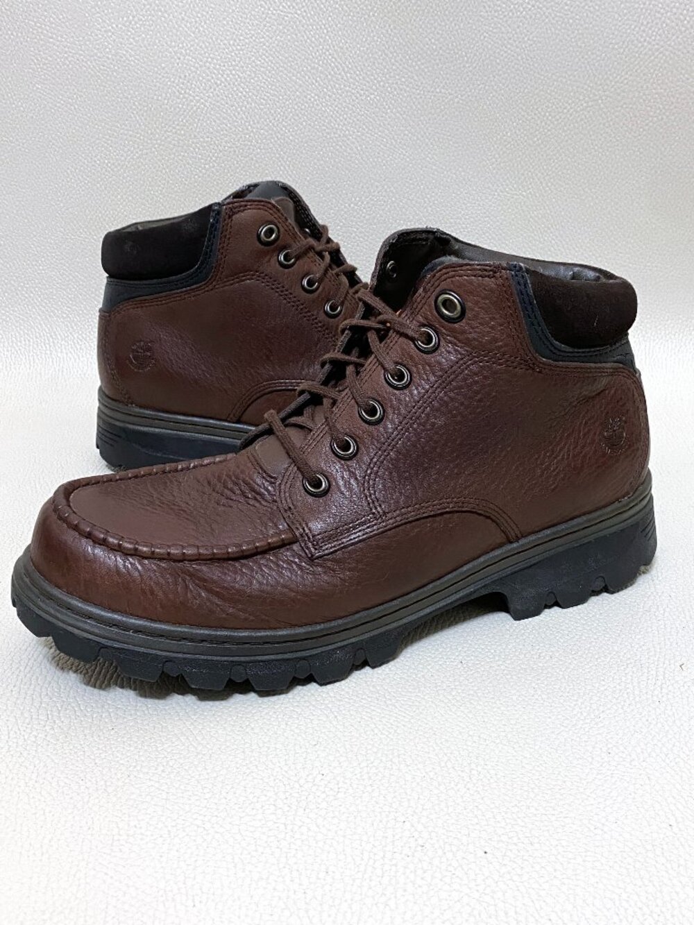 Mens Vintage Timberland Boots 11 M Brown Leather Moc Toe Waterproof Ankle Boot